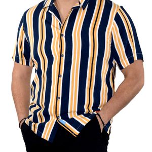 Camisa azul marino con rayas verticales