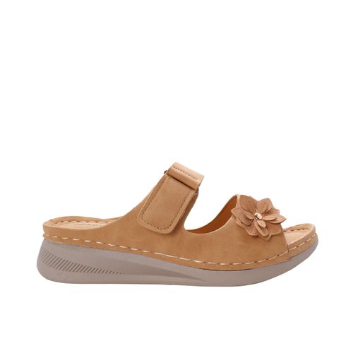 Sandalias Danna color camel con detalle de flor y perforado D12220167553