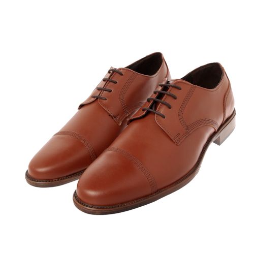 Zapatos color cognac con agujetas y detalle de costuras D12260014554