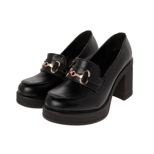 Mocasín Becky color negro con doble plataforma D01130625501