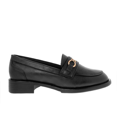 Mocasín Becky color negro con hebilla dorada D01130680501